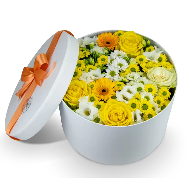 Box žlutých květin zavřený